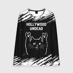 Мужской лонгслив 3D с принтом Группа Hollywood Undead и рок кот в Екатеринбурге, 100% полиэстер | длинные рукава, круглый вырез горловины, полуприлегающий силуэт | Тематика изображения на принте: 