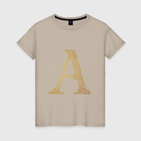 Женская футболка хлопок с принтом Заглавная первая буква имени А в Кировске, 100% хлопок | прямой крой, круглый вырез горловины, длина до линии бедер, слегка спущенное плечо | 
