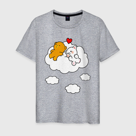 Мужская футболка хлопок с принтом Влюбленные медвежата на облаке в Тюмени, 100% хлопок | прямой крой, круглый вырез горловины, длина до линии бедер, слегка спущенное плечо. | 