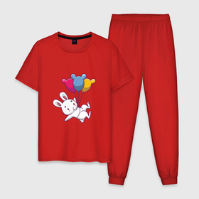 Мужская пижама хлопок с принтом Кролик с шариками в Тюмени, 100% хлопок | брюки и футболка прямого кроя, без карманов, на брюках мягкая резинка на поясе и по низу штанин
 | 