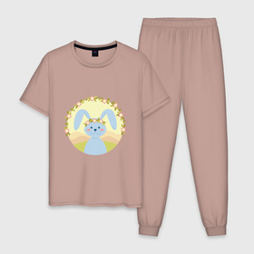 Мужская пижама хлопок с принтом Весенний кролик в Курске, 100% хлопок | брюки и футболка прямого кроя, без карманов, на брюках мягкая резинка на поясе и по низу штанин
 | 
