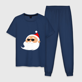 Мужская пижама хлопок с принтом Дед Мороз в солнечных очках , 100% хлопок | брюки и футболка прямого кроя, без карманов, на брюках мягкая резинка на поясе и по низу штанин
 | 