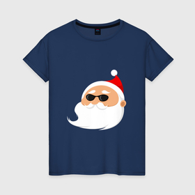 Женская футболка хлопок с принтом Дед Мороз в солнечных очках в Петрозаводске, 100% хлопок | прямой крой, круглый вырез горловины, длина до линии бедер, слегка спущенное плечо | 