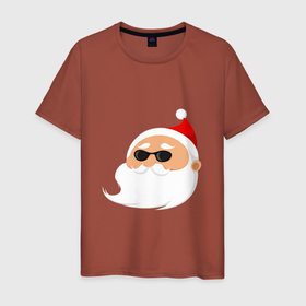 Мужская футболка хлопок с принтом Дед Мороз в солнечных очках в Петрозаводске, 100% хлопок | прямой крой, круглый вырез горловины, длина до линии бедер, слегка спущенное плечо. | 