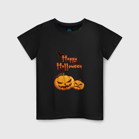 Детская футболка хлопок с принтом Счастливого Хэллоуина в Тюмени, 100% хлопок | круглый вырез горловины, полуприлегающий силуэт, длина до линии бедер | 