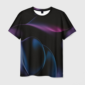 Мужская футболка 3D с принтом Абстрактные фиолетовые волны в Тюмени, 100% полиэфир | прямой крой, круглый вырез горловины, длина до линии бедер | 