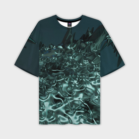 Мужская футболка OVERSIZE 3D с принтом Абстрактный голубой жидкий металл в Кировске,  |  | Тематика изображения на принте: 