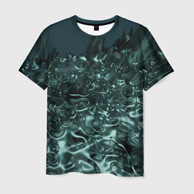 Мужская футболка 3D с принтом Абстрактный голубой жидкий металл в Кировске, 100% полиэфир | прямой крой, круглый вырез горловины, длина до линии бедер | Тематика изображения на принте: 