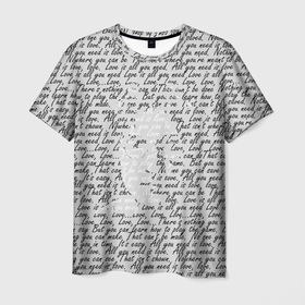 Мужская футболка 3D с принтом Джон Леннон, портрет и слова песни в Кировске, 100% полиэфир | прямой крой, круглый вырез горловины, длина до линии бедер | 