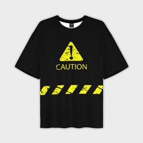 Мужская футболка OVERSIZE 3D с принтом CAUTION   Осторожно опасность в Екатеринбурге,  |  | Тематика изображения на принте: 