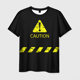 Мужская футболка 3D с принтом CAUTION   Осторожно опасность в Кировске, 100% полиэфир | прямой крой, круглый вырез горловины, длина до линии бедер | 