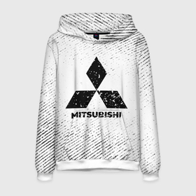 Мужская толстовка 3D с принтом Mitsubishi с потертостями на светлом фоне в городе Новоалтайск, 100% полиэстер | двухслойный капюшон со шнурком для регулировки, мягкие манжеты на рукавах и по низу толстовки, спереди карман-кенгуру с мягким внутренним слоем. | 