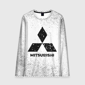 Мужской лонгслив 3D с принтом Mitsubishi с потертостями на светлом фоне в городе Новоалтайск, 100% полиэстер | длинные рукава, круглый вырез горловины, полуприлегающий силуэт | 