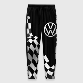 Мужские брюки 3D с принтом Volkswagen racing flag в Тюмени, 100% полиэстер | манжеты по низу, эластичный пояс регулируется шнурком, по бокам два кармана без застежек, внутренняя часть кармана из мелкой сетки | 