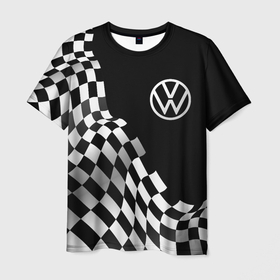 Мужская футболка 3D с принтом Volkswagen racing flag в Белгороде, 100% полиэфир | прямой крой, круглый вырез горловины, длина до линии бедер | Тематика изображения на принте: 