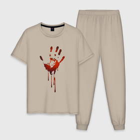 Мужская пижама хлопок с принтом Кровавый след руки в Курске, 100% хлопок | брюки и футболка прямого кроя, без карманов, на брюках мягкая резинка на поясе и по низу штанин
 | 