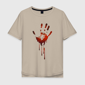 Мужская футболка хлопок Oversize с принтом Кровавый след руки в Новосибирске, 100% хлопок | свободный крой, круглый ворот, “спинка” длиннее передней части | Тематика изображения на принте: 