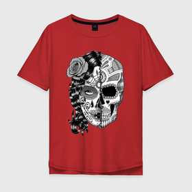 Мужская футболка хлопок Oversize с принтом Двуликий santa muerte в Кировске, 100% хлопок | свободный крой, круглый ворот, “спинка” длиннее передней части | 