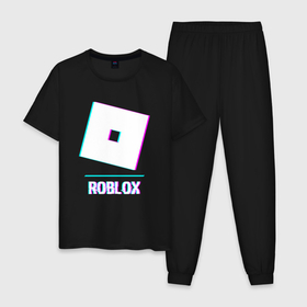 Мужская пижама хлопок с принтом Roblox в стиле glitch и баги графики в Курске, 100% хлопок | брюки и футболка прямого кроя, без карманов, на брюках мягкая резинка на поясе и по низу штанин
 | 