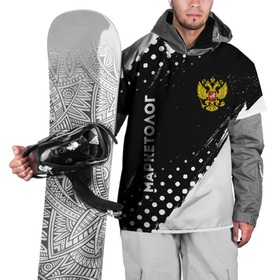 Накидка на куртку 3D с принтом Маркетолог из России и герб РФ: надпись, символ в Новосибирске, 100% полиэстер |  | Тематика изображения на принте: 