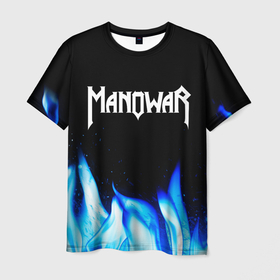 Мужская футболка 3D с принтом Manowar blue fire в Белгороде, 100% полиэфир | прямой крой, круглый вырез горловины, длина до линии бедер | 