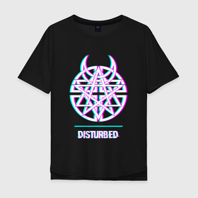 Мужская футболка хлопок Oversize с принтом Disturbed glitch rock в Кировске, 100% хлопок | свободный крой, круглый ворот, “спинка” длиннее передней части | 