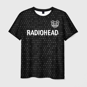 Мужская футболка 3D с принтом Radiohead glitch на темном фоне: символ сверху в Белгороде, 100% полиэфир | прямой крой, круглый вырез горловины, длина до линии бедер | 