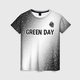 Женская футболка 3D с принтом Green Day glitch на светлом фоне: символ сверху в Тюмени, 100% полиэфир ( синтетическое хлопкоподобное полотно) | прямой крой, круглый вырез горловины, длина до линии бедер | 