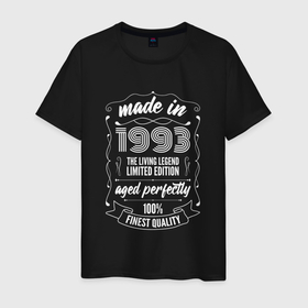 Мужская футболка хлопок с принтом Made in 1993 retro old school в Екатеринбурге, 100% хлопок | прямой крой, круглый вырез горловины, длина до линии бедер, слегка спущенное плечо. | Тематика изображения на принте: 