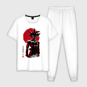 Мужская пижама хлопок с принтом Goku Son   Dragon Ball   Japan style в Санкт-Петербурге, 100% хлопок | брюки и футболка прямого кроя, без карманов, на брюках мягкая резинка на поясе и по низу штанин
 | 