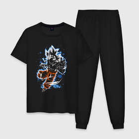 Мужская пижама хлопок с принтом Dragon Ball   Son Goku   neon в Екатеринбурге, 100% хлопок | брюки и футболка прямого кроя, без карманов, на брюках мягкая резинка на поясе и по низу штанин
 | 