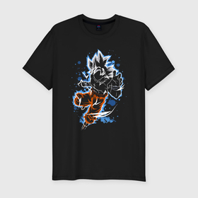 Мужская футболка хлопок Slim с принтом Dragon Ball   Son Goku   neon в Екатеринбурге, 92% хлопок, 8% лайкра | приталенный силуэт, круглый вырез ворота, длина до линии бедра, короткий рукав | Тематика изображения на принте: 