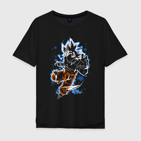 Мужская футболка хлопок Oversize с принтом Dragon Ball   Son Goku   neon в Екатеринбурге, 100% хлопок | свободный крой, круглый ворот, “спинка” длиннее передней части | Тематика изображения на принте: 