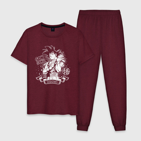 Мужская пижама хлопок с принтом Son Goku   character   Dragon Ball в Екатеринбурге, 100% хлопок | брюки и футболка прямого кроя, без карманов, на брюках мягкая резинка на поясе и по низу штанин
 | 