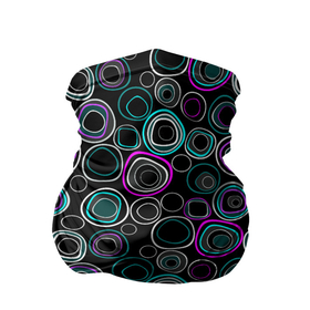Бандана-труба 3D с принтом Узор ретро круги и кольца на черном фоне в Кировске, 100% полиэстер, ткань с особыми свойствами — Activecool | плотность 150‒180 г/м2; хорошо тянется, но сохраняет форму | 