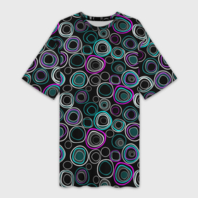 Платье-футболка 3D с принтом Узор ретро круги и кольца на черном фоне ,  |  | 