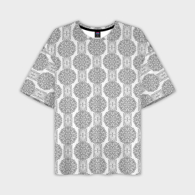 Мужская футболка OVERSIZE 3D с принтом Бело  серый дамасский восточный узор в Кировске,  |  | 