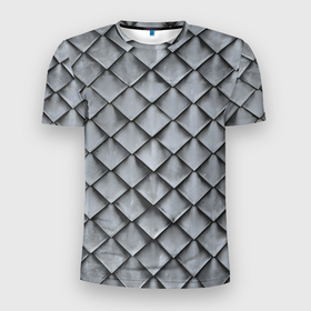 Мужская футболка 3D Slim с принтом Металлическая черепица   текстура в Тюмени, 100% полиэстер с улучшенными характеристиками | приталенный силуэт, круглая горловина, широкие плечи, сужается к линии бедра | Тематика изображения на принте: 