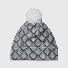 Шапка 3D c помпоном с принтом Металлическая черепица   текстура в Тюмени, 100% полиэстер | универсальный размер, печать по всей поверхности изделия | Тематика изображения на принте: 