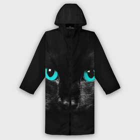Мужской дождевик 3D с принтом Чёрный кот с бирюзовыми глазами в Тюмени,  |  | Тематика изображения на принте: 