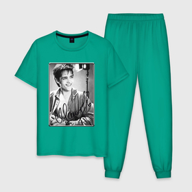Мужская пижама хлопок с принтом Юрий Шатунов   портрет с автографом в Тюмени, 100% хлопок | брюки и футболка прямого кроя, без карманов, на брюках мягкая резинка на поясе и по низу штанин
 | 