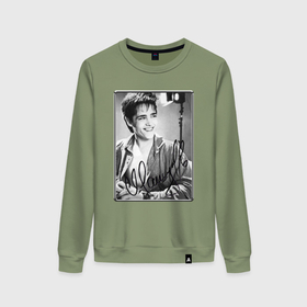 Женский свитшот хлопок с принтом Юрий Шатунов   портрет с автографом в Тюмени, 100% хлопок | прямой крой, круглый вырез, на манжетах и по низу широкая трикотажная резинка  | 