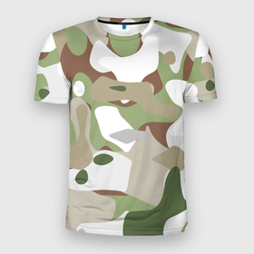 Мужская футболка 3D Slim с принтом Камуфляж зимний лес крупный в Курске, 100% полиэстер с улучшенными характеристиками | приталенный силуэт, круглая горловина, широкие плечи, сужается к линии бедра | 