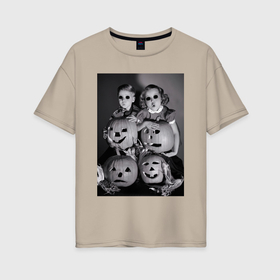 Женская футболка хлопок Oversize с принтом Криповые детки хэллоуин в Белгороде, 100% хлопок | свободный крой, круглый ворот, спущенный рукав, длина до линии бедер
 | 
