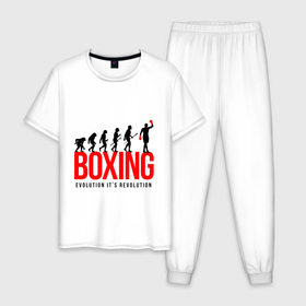 Мужская пижама хлопок с принтом Boxing evolution в Тюмени, 100% хлопок | брюки и футболка прямого кроя, без карманов, на брюках мягкая резинка на поясе и по низу штанин
 | 