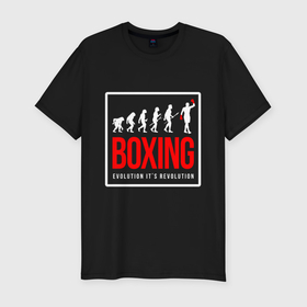 Мужская футболка хлопок Slim с принтом Boxing evolution its revolution в Петрозаводске, 92% хлопок, 8% лайкра | приталенный силуэт, круглый вырез ворота, длина до линии бедра, короткий рукав | 