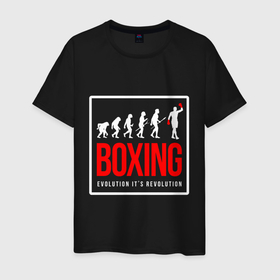 Мужская футболка хлопок с принтом Boxing evolution its revolution в Петрозаводске, 100% хлопок | прямой крой, круглый вырез горловины, длина до линии бедер, слегка спущенное плечо. | 