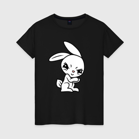 Женская футболка хлопок с принтом Злобный кролик в Новосибирске, 100% хлопок | прямой крой, круглый вырез горловины, длина до линии бедер, слегка спущенное плечо | 