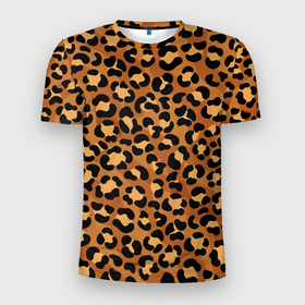 Мужская футболка 3D Slim с принтом Леопардовый цвет в Белгороде, 100% полиэстер с улучшенными характеристиками | приталенный силуэт, круглая горловина, широкие плечи, сужается к линии бедра | 