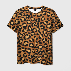 Мужская футболка 3D с принтом Леопардовый цвет в Кировске, 100% полиэфир | прямой крой, круглый вырез горловины, длина до линии бедер | Тематика изображения на принте: 